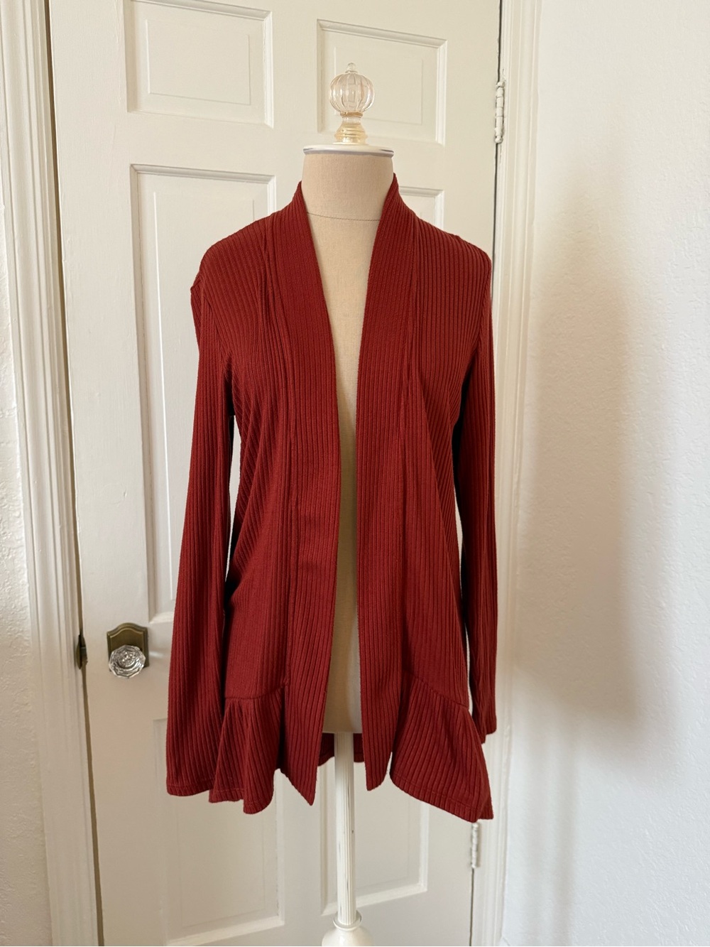 Lauren Conrad Open-Front Ribbed Cardigan Sweater - Rust Red